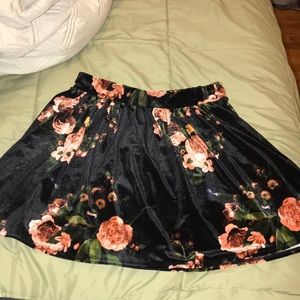 black floral velvet mini skirt